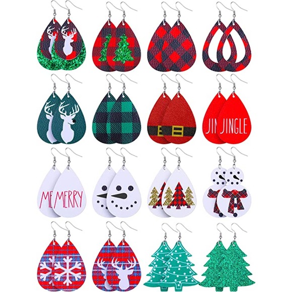 5 for $25 Christmas Earrings for Women Christmas Snowflake White - Picture 11 of 15